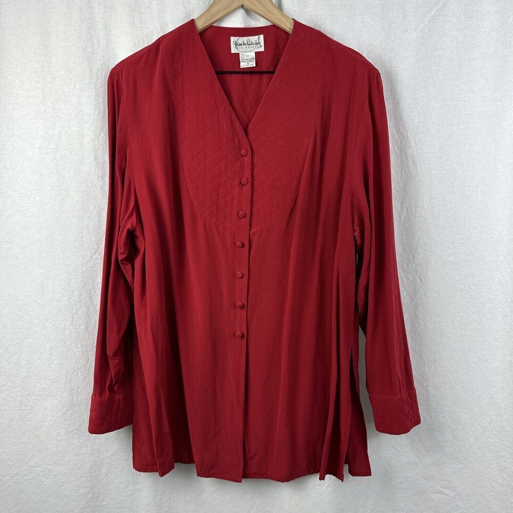 Diane Von Furstenberg Silk Assets Red 100% Silk Quilted Button Up Top Womens M